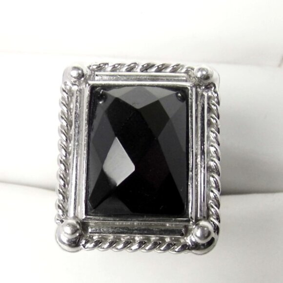 Black ONYX Solitaire Sterling SILVER Ring size 5.5 - Picture 3 of 5